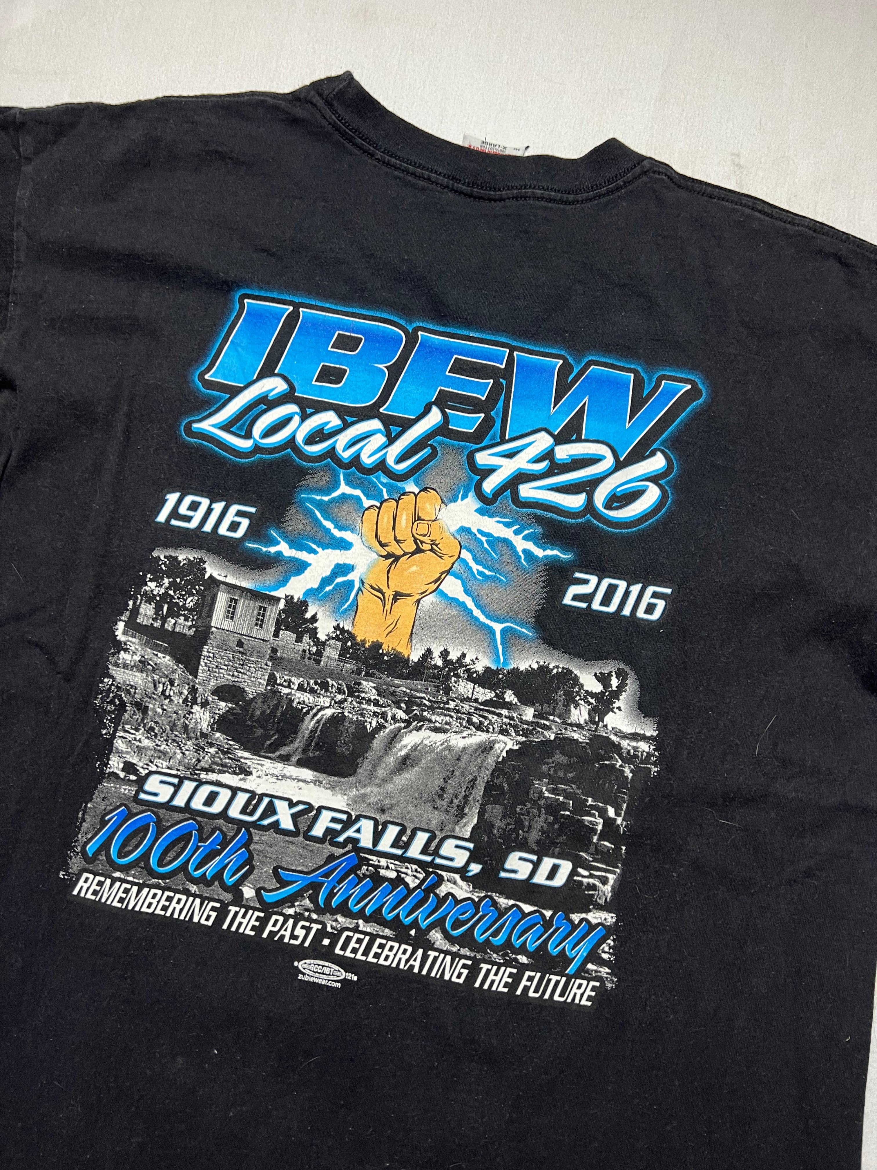 (XL) T-shirt IBEW Local 426 100th Anniversary 2016 Noir Made in USA
