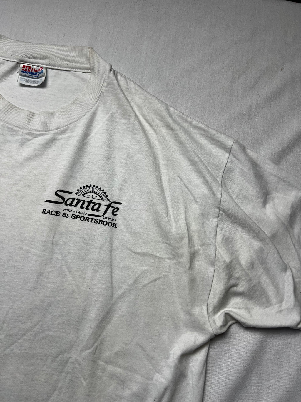 (XL) T-Shirt Vintage 90s Hanes Heavyweight Santa fe blanc