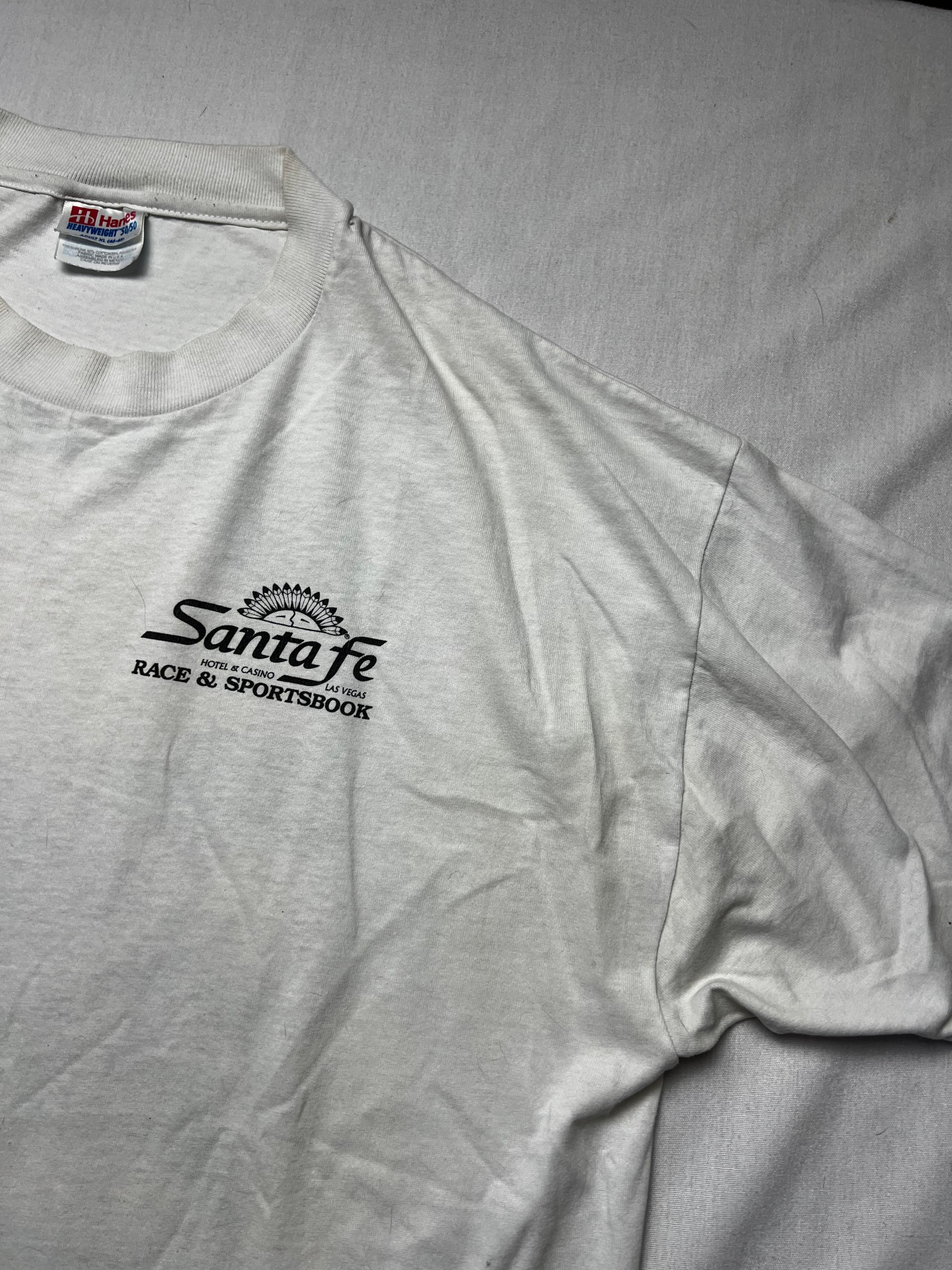 (XL) T-Shirt Vintage 90s Hanes Heavyweight Santa fe blanc