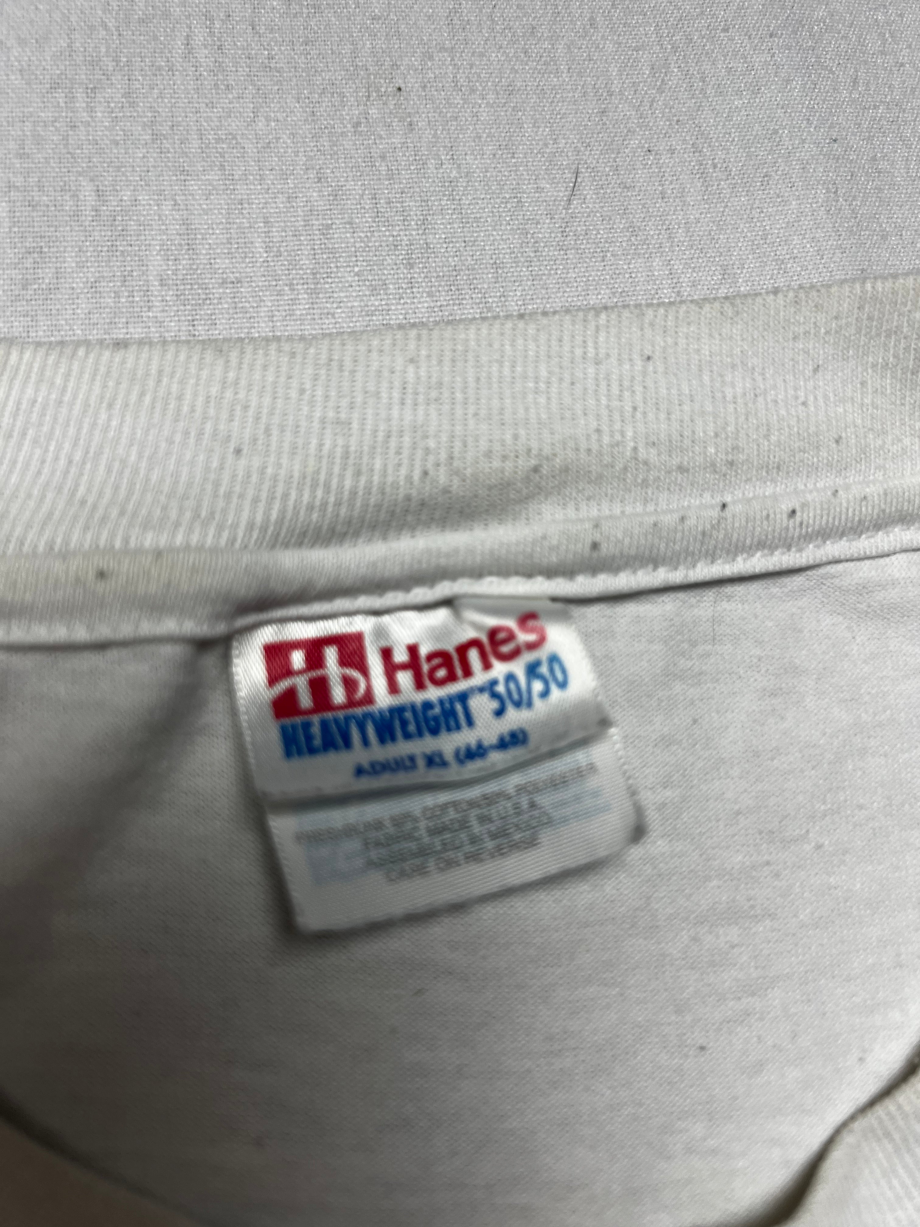 (XL) T-Shirt Vintage 90s Hanes Heavyweight Santa fe blanc